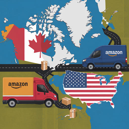 A digital illustration of a map with two countries: Canada and the United States